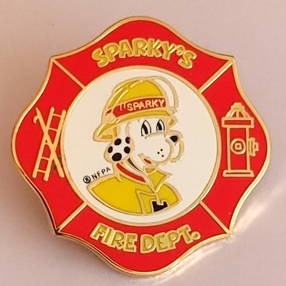 Sparky's Fire Department Enamel Pin Gold Tone Fire Dog Fire Station